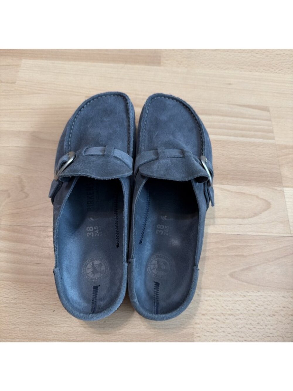 Birkenstock Cognac Blue Suede Leather Buckley Clog Womens Size 38 7 Narrow $155 - Picture 6 of 9
